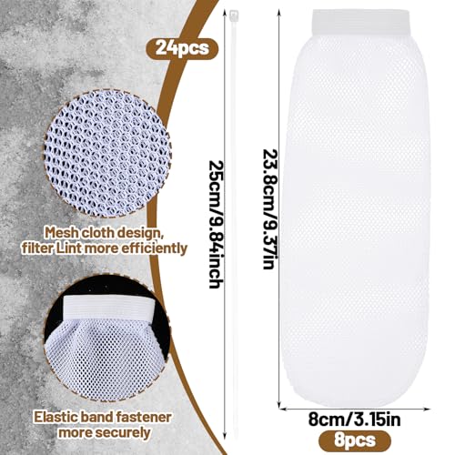 32Pcs Sturdy Lint Traps for Washing Machine Hose, Includes 8 Nylon Washer Hose Lint Trap Mesh and 24 Cable Ties, White Washer Lints Catcher for Home Sink Drain System Hoses Screen Filter (White)