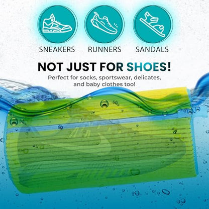 Shoe Washing Machine Bag 2 Pack – 360° Self-Locking Zipper Shoe Washing Bag for Washer and Dryer – Reusable Heavy-Duty Microfiber Cleaning Set for Sneakers, Boots & Athletic Footwear (Yellow)