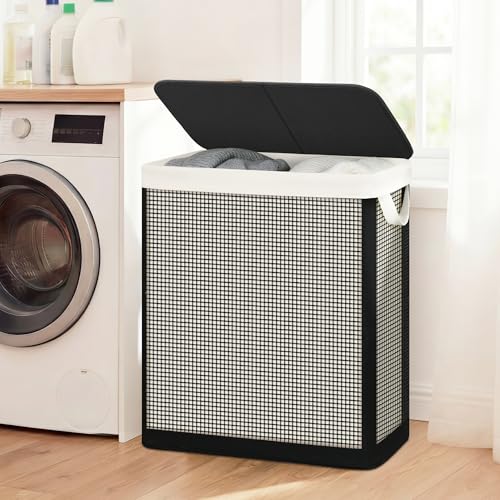 STO STO 2 Section Laundry Hamper with Lid, 140L Steel-Frame Double Laundry Hamper with Removable Washable Liner, Breathable Large Laundry Basket for Bedroom, Bathroom, Laundry Room, Dorm, Closet - size: 2-Section
