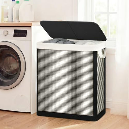 STO STO 2 Section Laundry Hamper with Lid, 140L Steel-Frame Double Laundry Hamper with Removable Washable Liner, Breathable Large Laundry Basket for Bedroom, Bathroom, Laundry Room, Dorm, Closet - size: 2-Section