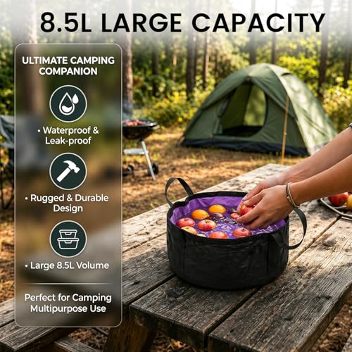 TRENDBOX Foldable Wash Basin Sink Water Bag Portable Mini 8.5L for Footbath Camping Hiking Outdoor Durable Design - color: Purple