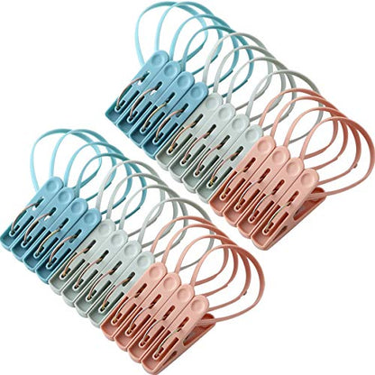 Clothes Pins 24 Pack Small Mini Clothes Pins with Plastic Rope - color: Blue,pink,green-24pack