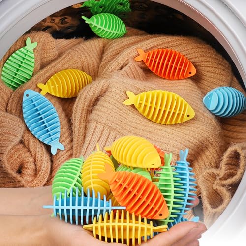 5Pcs New Fishbone Shape Laundry Balls Soft Glue Reusable Softener Ball Anti-Winding Decontamination Laundry Tablets,Random Color (8 * 4cm)