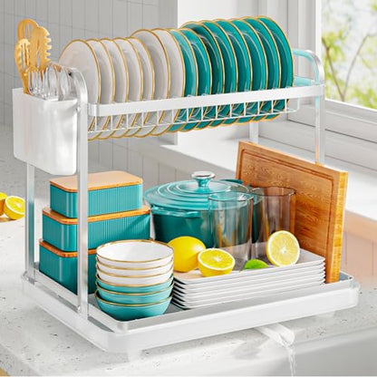 Sakugi Dish Drying Rack 2-Tier 15x11.4x15 Silver Double Rod - color: Silver, size: Large