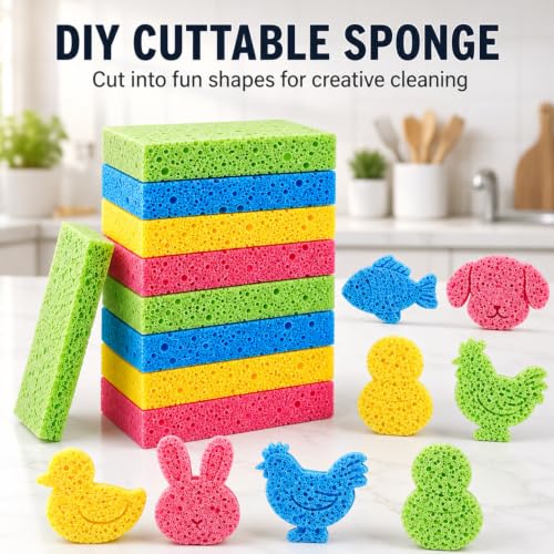 Kitchen Sponges Compressed Cellulose Sponge, Non Scratch Natural Dish Sponge for Kitchen Cleaning Sponges for Dishes Bathroom Cars Pop-up Cleaning Sponge,16 PCS - color: Multicolor 16 Pack