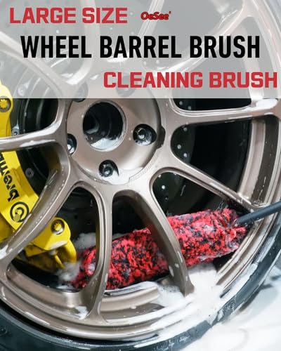 oesee Professional 4 Pack Long Handle Wheel Brush Kit for Cleaning Wheel and Tire- 2X Soft Wheel Cleaning Brush, Detailing Brush and Stiff Tire Brush, Bendable& Durable Wheel Rim Cleaner Brush Set - size: 4 Pack (Red & Black)