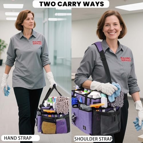 Extra large Cleaning Caddy Bag Built-in hard plastic Aluminum foil lining - color: Purple