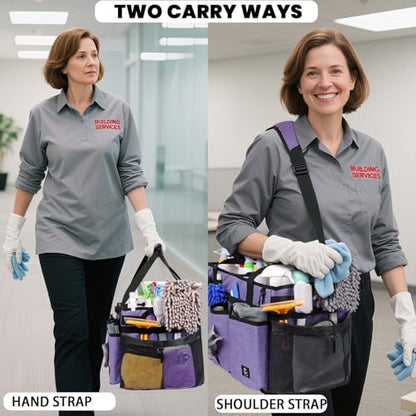 Extra large Cleaning Caddy Bag Built-in hard plastic Aluminum foil lining - color: Purple