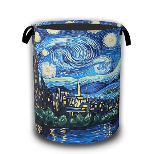 Starry Night Laundry Basket,Waterproof Foldable Laundry Hamper,Dirty Clothes Basket, Linen Bin Storage Organizer Collection 16" x 20.8" - color: Starry Night