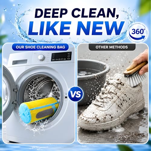 GEWON Shoe Washing Machine Bag for Sneakers, 360° Deep Cleaning, 2 Shoe Bags, 4 Dust Bags - color: Yellow