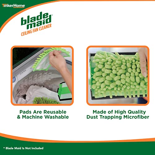 Blade Maid Replacement Microfiber Pads | Reusable, Machine Washable Pads for Blade Maid Ceiling Fan Cleaner with Extendable Pole for High Ceilings, Corner Cleaning Tool | Size 4.9" x 7.7" (Pack of 2) - size: Pack of 2 Replacement Pads