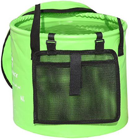 Freegrace Collapsible Water Bucket with Lid 16L Portable Camping Wash Basin - color: Green, size: 16L