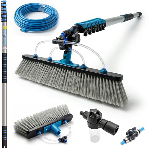 IGAD Solar Panel and Window Cleaning Kit with 24ft Extendable Pole, 2 Water Fed Brushes, 33ft Hose, Blue, 16 Inches, Nylon, Aluminum - size: 24ft Pole Kit
