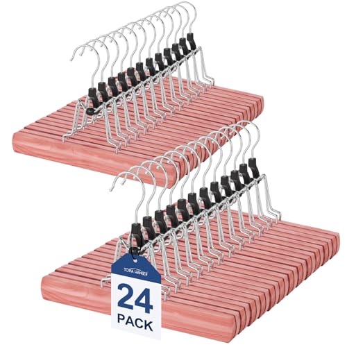 TOPIA HANGER 24 Pack Cedar Pants Hangers, Hair Extension Hangers Non Slip Skirt Hanger Wood Clamp with Velvet Padded 360° Swivel Hook for Jeans, Skirts, Trousers, Wigs CT68C - color: Cedar, size: 24 Pack