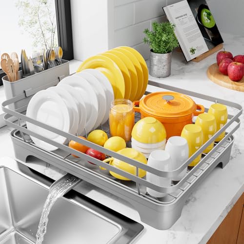 Kitsure Multi-Functional Dish Drying Rack, 15.7" x 12.0" x 5.5", Grey - color: Gray