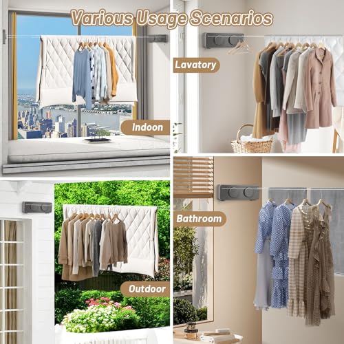 Retractable Clothesline Indoor, Non-Sagging Outdoor Clothes Line Retracting, 16.7 Ft Heavy Duty Clothes Drying Laundry Line, Wall Mounted Stainless Steel Clothesline for Balconies (Double line-Grey) - color: Double Line-grey