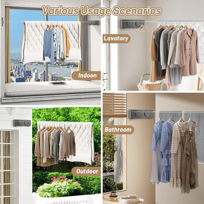 Retractable Clothesline Indoor, Non-Sagging Outdoor Clothes Line Retracting, 16.7 Ft Heavy Duty Clothes Drying Laundry Line, Wall Mounted Stainless Steel Clothesline for Balconies (Double line-Grey) - color: Double Line-grey