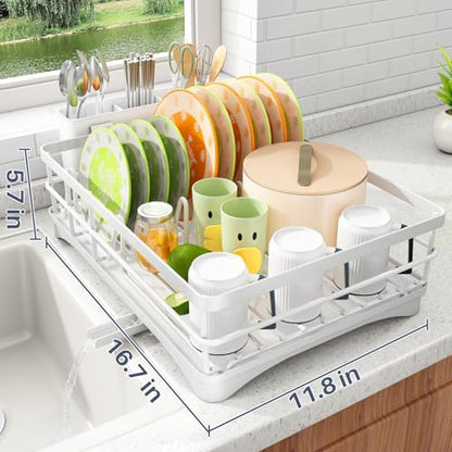 SAYZH Dish Drying Rack for Kitchen Counter with Utensil Holder, White - color: White