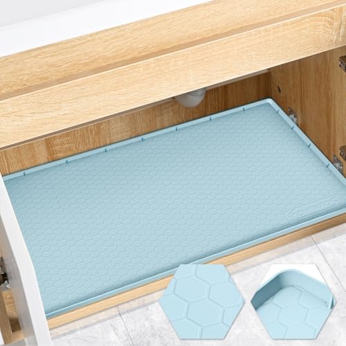 Silicone Under Sink Mat 31"x22", Waterproof Cabinet Liner, LightBlue - color: Light Blue, size: 22"W x 31"L