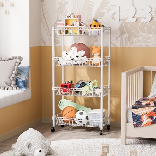 SINGAYE 6 Tier Shelf Wire Shelving Adjustable Storage Shelves Basket Rack - color: White, size: 4-Tier[17"Dx12"Wx50"H]