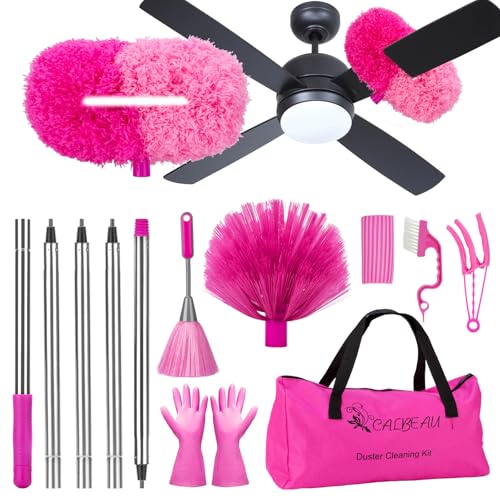 CALBEAU Pink Ceiling Fan Cleaner Duster, Ceiling Fan Duster Kit, 13PCS - color: Pink