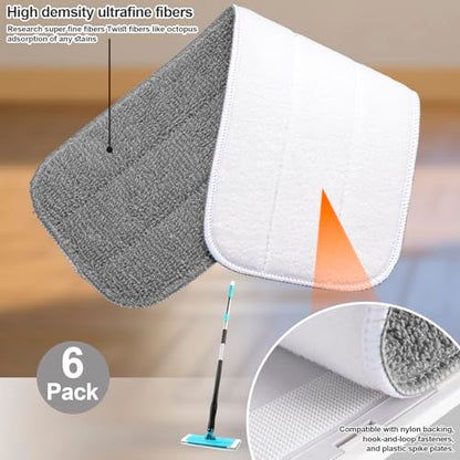 HOMEE Reusable Microfiber Mop Pads 18"x6", Replacement Floor Mop Pad 6 Pack - color: Grey - 6 Pack