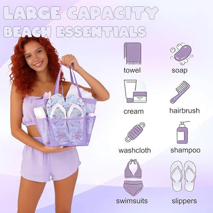 Mesh Shower Caddy Portable - 9 Pockets, Shower Bag for Dorm Room Camping - color: light purple