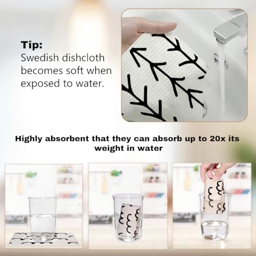 6 Pack Swedish Dishcloths Black White Kitchen Towels 12 - color: Multi 1513