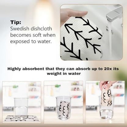 6 Pack Swedish Dishcloths Black White Kitchen Towels 12 - color: Multi 1513