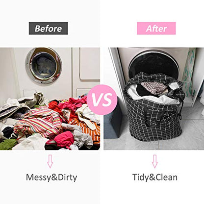 SWISSELITE Heavy Duty Laundry Drawstring Bag with Strap, 28 x 40 Inches Travel Dirty Clothes Bag for Laundromat and Household, 6 Color - color: Check Black