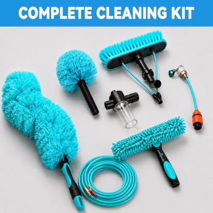 Adjustable 24FT Water Fed Pole Cleaning Kit with 4 Brush Heads