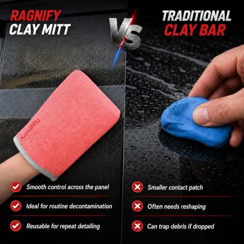 Ragnify Pack of 2 Clay Mitt Auto Detailing Medium Grade Clay Bar Alternative Mitt for Flawless Removal of Surface Bonded Micro Contaminant (Red) - color: Red