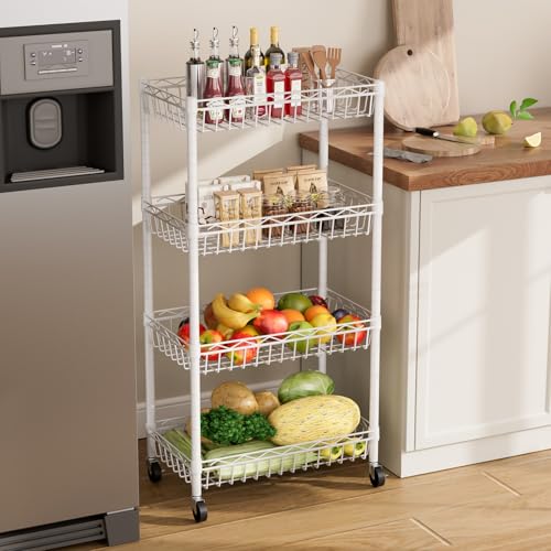 SINGAYE 6 Tier Shelf Wire Shelving Adjustable Storage Shelves Basket Rack - color: White, size: 4-Tier[17"Dx12"Wx50"H]