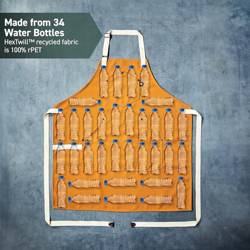 HexClad Eco Modern Chef Apron for Cooking and Grilling, Professional HexTwill Fabric Aprons with Pockets - color: Mustard