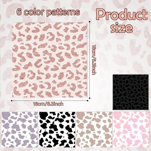 6 PCS Glasses Cleaning Cloth Eyeglass Cleaning Cloth Lens Eyeglasses Microfiber Cute Aesthetic Cloth for Unisex Women Girls Reusable Phone Screens Camera Multi-Patterns(6.3"x6.3")-Leopard - color: N1-leopard Cheetah Cow