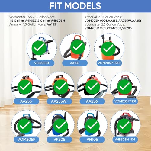 8 Pack VRC2 Cloth Filters + 2 Pack VFF21 Foam Filter Kit Compatible with Vacmaster 1.5 to 3.2 Gallon Wet/Dry Vacuums, Also Fit for Armor All 2.5 Gallon Shop Vacuums AA155 AA256 AA255 - color: 8+2
