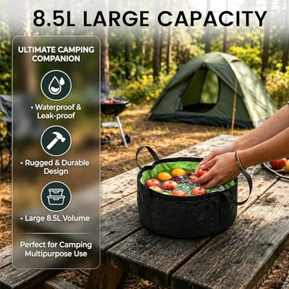 TRENDBOX Foldable Wash Basin Sink Water Bag Portable Mini 8.5L for Footbath Camping Hiking Outdoor Durable Design - color: Green