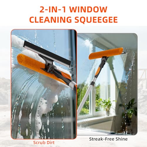 26FT High Window Cleaning Kit with Pole, 2-in-1 Window Squeegee with 5-20 FT Telescoping Extension Pole - Professional Window Washing Kit with Long Handle, Multi-Use Cleaning Tool for High Windows - size: 5-20FT