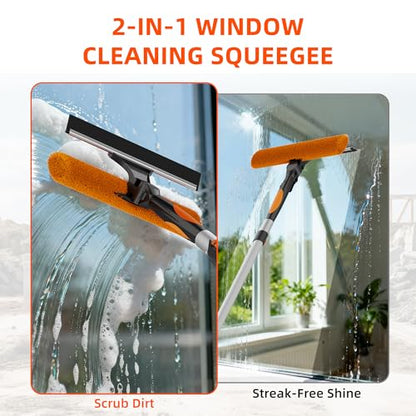 26FT High Window Cleaning Kit with Pole, 2-in-1 Window Squeegee with 5-20 FT Telescoping Extension Pole - Professional Window Washing Kit with Long Handle, Multi-Use Cleaning Tool for High Windows - size: 5-20FT