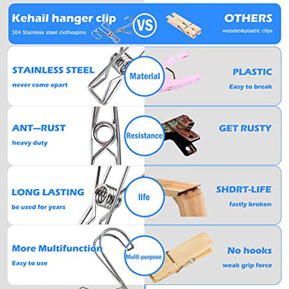12+2 PCS 304 Stainless Steel Short Tail Hanger Clip with Hook, Durable Hanging Clips, Heavy Duty Multifunctional Hangers Use for Display Storage Items