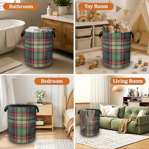 Christmas Plaid Waterproof Laundry Basket with Handles, Foldable Clothes Hamper, Large Capacity Laundry Organizer Bin for Bedroom Bathroom Dorm Room - color: Christmas Plaid