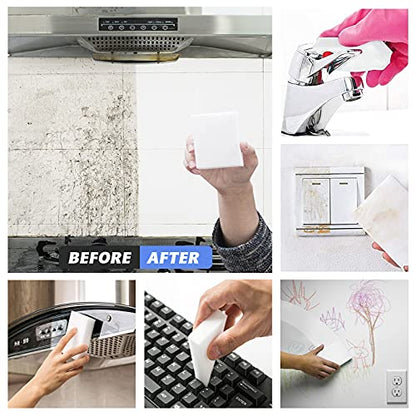 100Pack Magic Sponge Eraser | Extra Large Melamine Sponge Foam in Bulk | Multi-Functional Household Cleaning Sponge for Kitchen, Bathrooms, Sink, Walls, Vehicles, Shoes | No Scratch Cleaning Pads