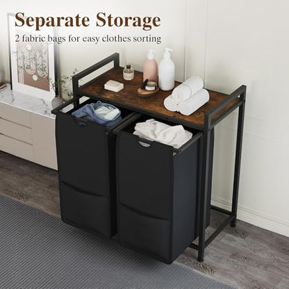 Laundry Sorter, 2 Section, Black, 26.8x13x28.5 Inch - size: 2 Bags-97L / Rustic Brown + Black