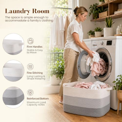 65L Large Woven Blanket Basket for Living Room, 19.7"x15.7"x11.8" - color: Gradient Grey, size: 19.7"x15.7"x11.8"