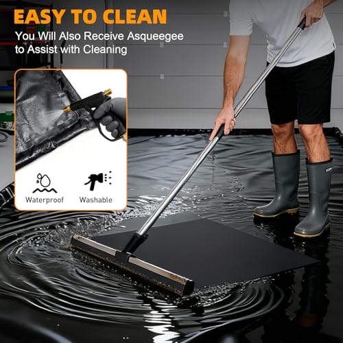 8'6"x22' Garage Floor Mat, Heavy Duty Containment Mat with a Squeegee Waterproof PVC Non-Slip Durable Protection from Snow, Rain and Mud, for Cars SUVs Trucks Parking Garages, Black - size: 8'6"x22'