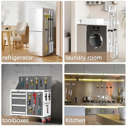 3-H 2 Pack Magnetic Broom Holder with 2 Pack Mini Magnetic Hooks,Black - color: Black, size: 2pc+2pc(42mm-Magnet)