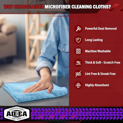 AIDEA Microfiber Cleaning Cloth Blue 10PK, Cleaning Rags 12×12" - color: Blue, size: 10PK