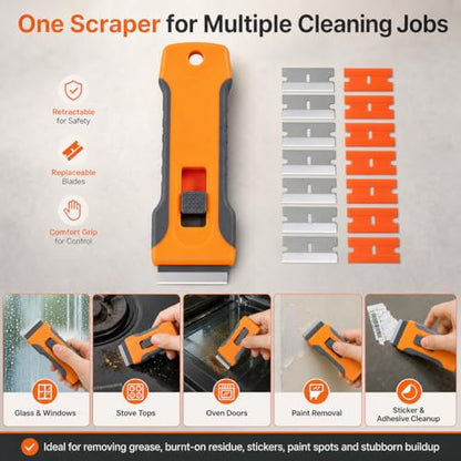 Razor Scraper Tool Set, 20 Blades (10 Metal + 10 Plastic) for Glass Stove