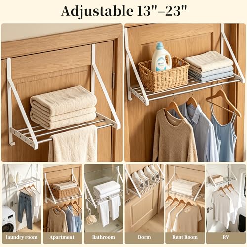 Over Door Clothes Drying Rack 13"-23" Length No Drill for Apartment Rental - color: White