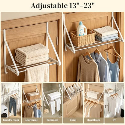 Over Door Clothes Drying Rack 13"-23" Length No Drill for Apartment Rental - color: White